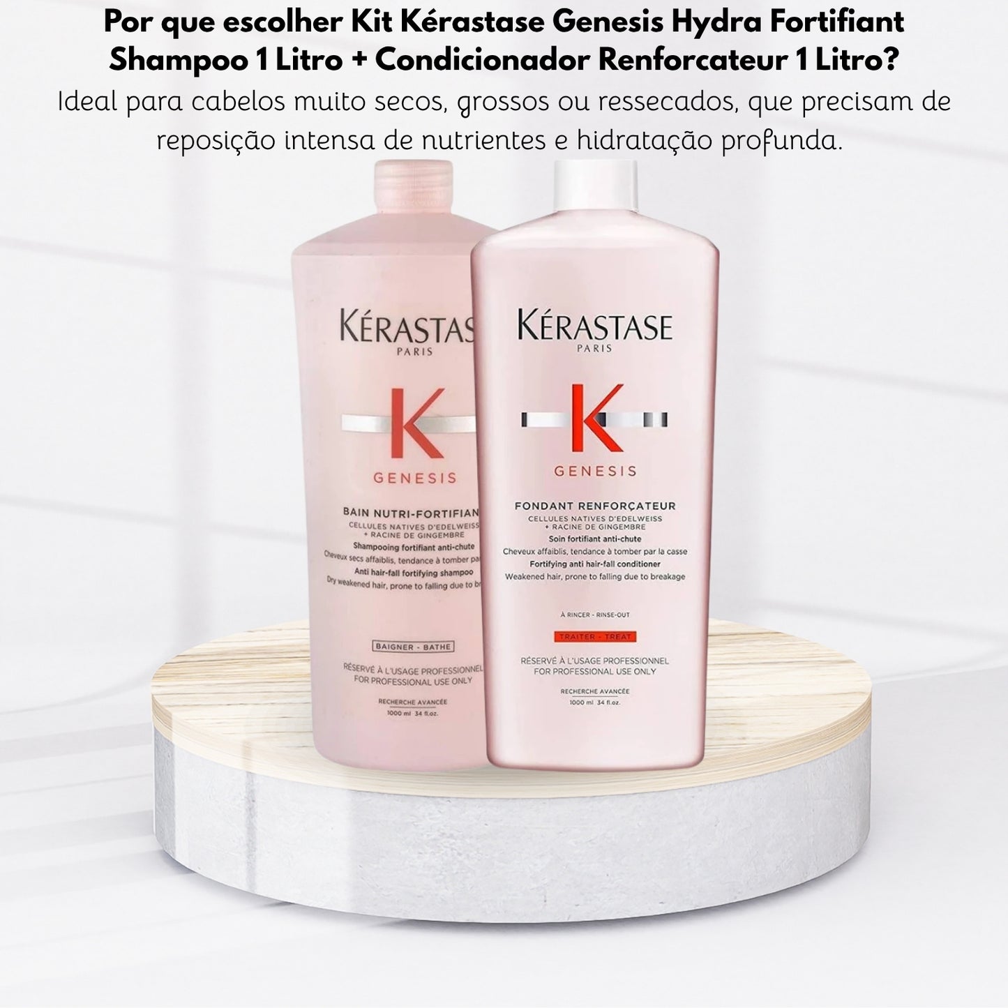 Kit Kérastase Genesis Hydra Fortifiant Shampoo 1 Litro + Condicionador Renforcateur 1 Litro