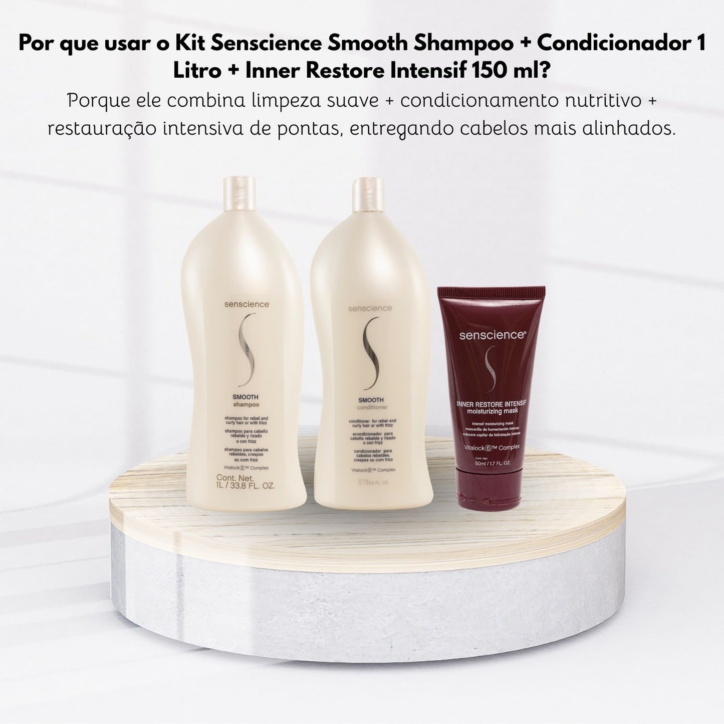 Kit Senscience Smooth Shampoo + Condicionador 1 Litro + Inner Restore Intensif 150 ml