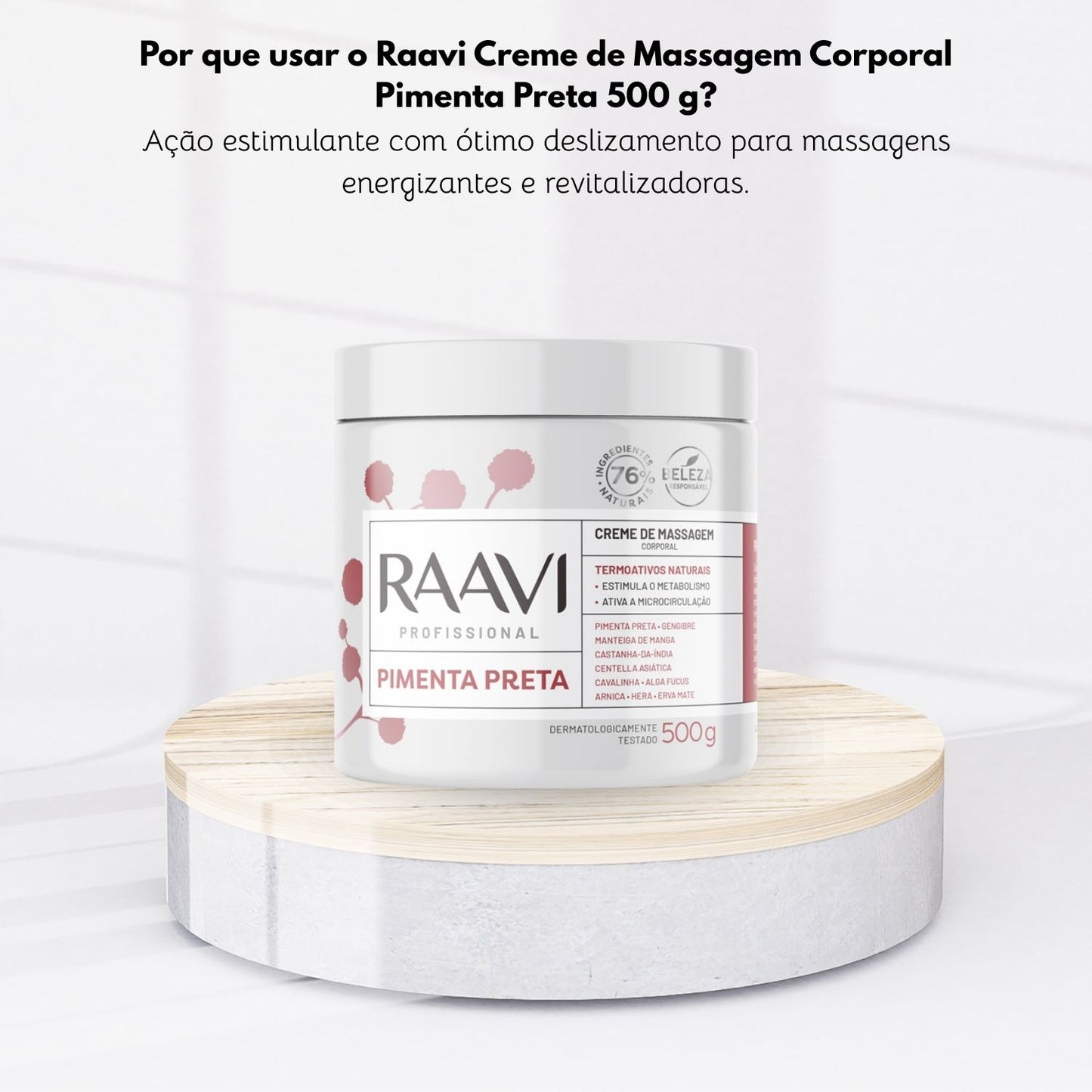 Raavi Creme de Massagem Corporal Pimenta Preta 500 g