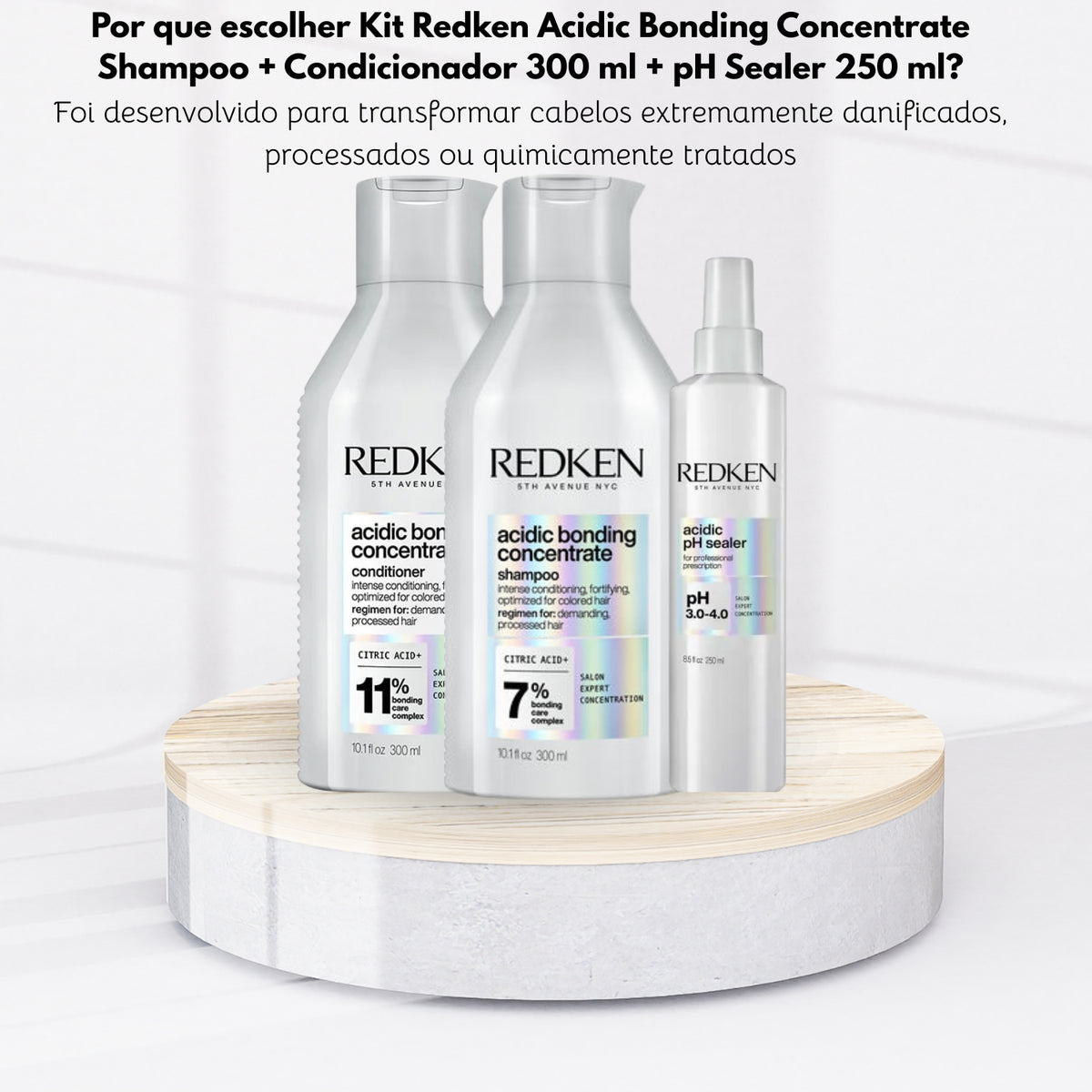 Kit Redken Acidic Bonding Concentrate Shampoo + Condicionador 300 ml + pH Sealer 250 ml