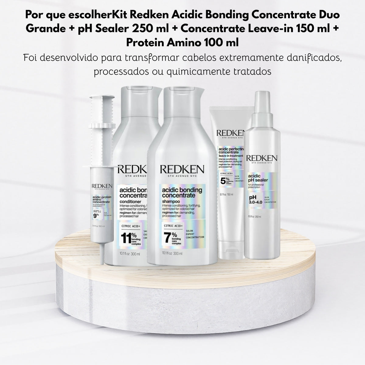 Kit Redken Acidic Bonding Concentrate Duo Pequeno + pH Sealer 250 ml + Concentrate Leave-in 150 ml + Protein Amino 100 ml