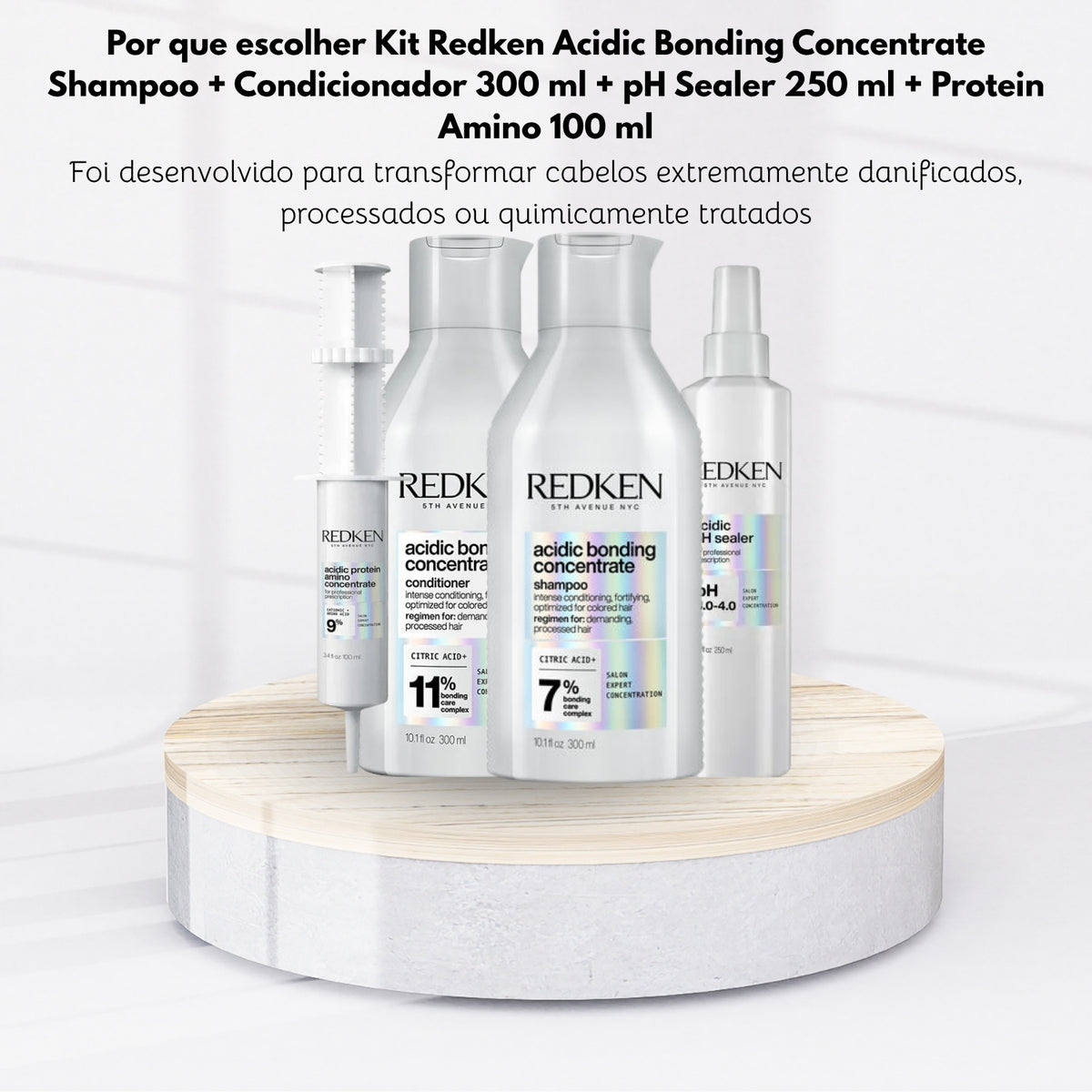 Kit Redken Acidic Bonding Concentrate Shampoo + Condicionador 300 ml + pH Sealer 250 ml + Protein Amino 100 ml