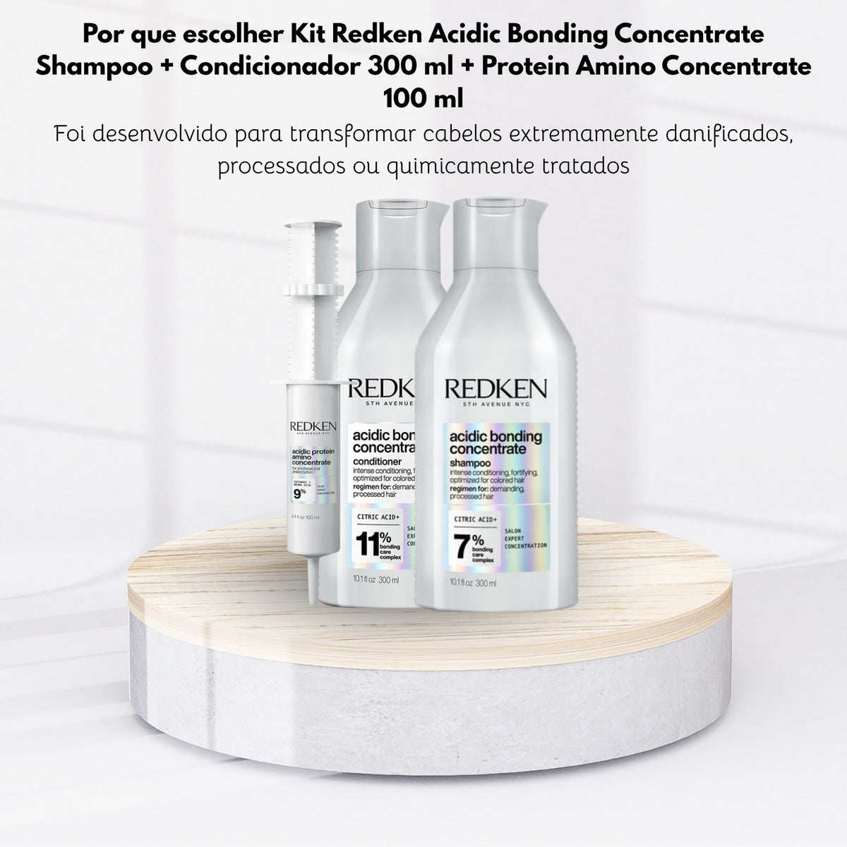 Kit Redken Acidic Bonding Concentrate Shampoo + Condicionador 300 ml + Protein Amino Concentrate 100 ml