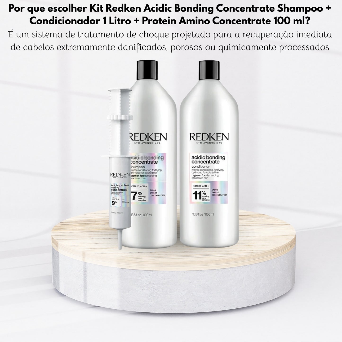 Kit Redken Acidic Bonding Concentrate Shampoo + Condicionador 1 Litro + Protein Amino Concentrate 100 ml