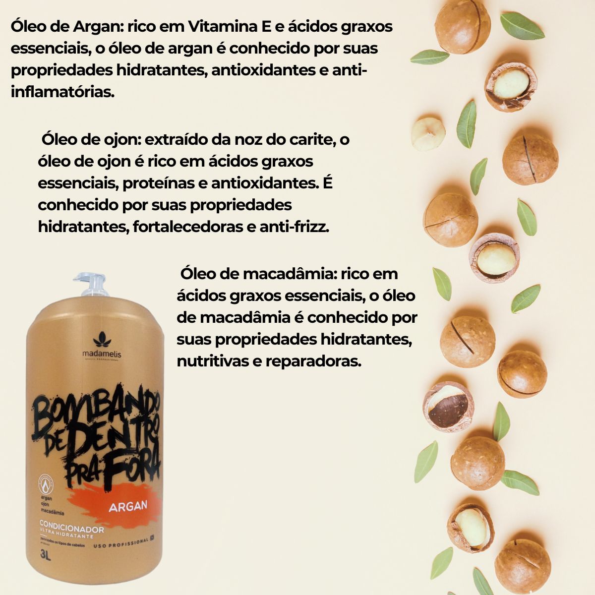 Condicionador Madamelis Argan Bombando De Dentro Pra Fora 3 Litros