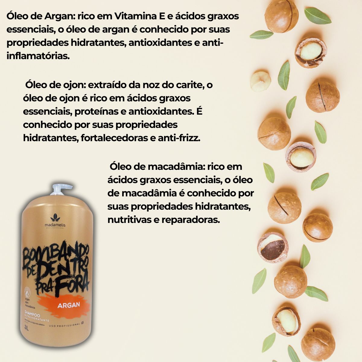Shampoo Madamelis Argan Bombando De Dentro Pra Fora 3 Litros
