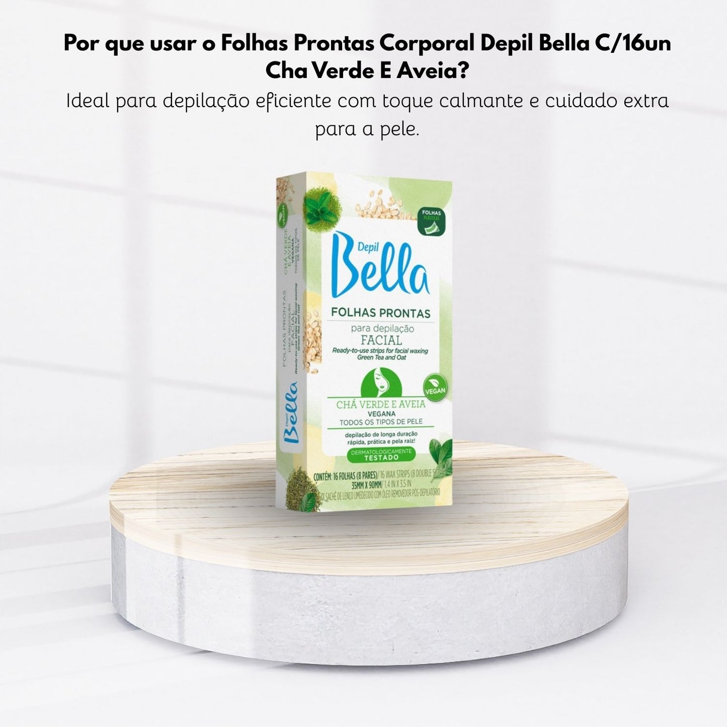 Depil Bella Folhas Prontas para Depilação Facial Chá Verde e Aveia 16 Unidades