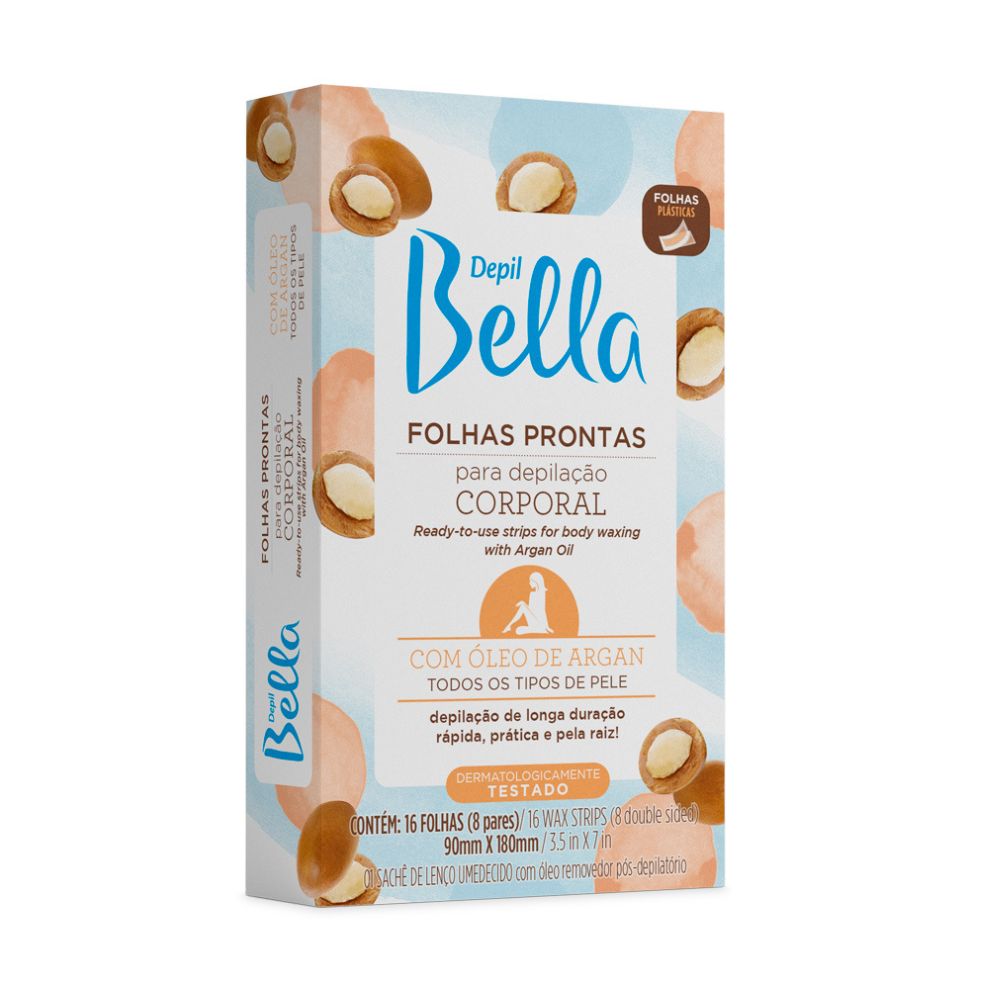 Depil Bella Folhas Prontas para Depilação Corporal Oleo de Argan 16 Unidades