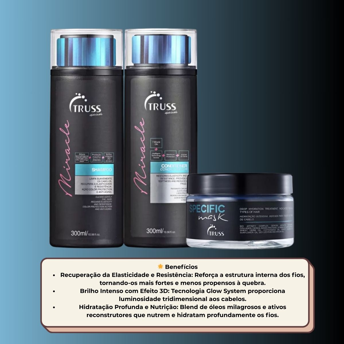 Kit Truss Miracle Shampoo 300 ml + Condicionador 300 ml + Máscara Specific