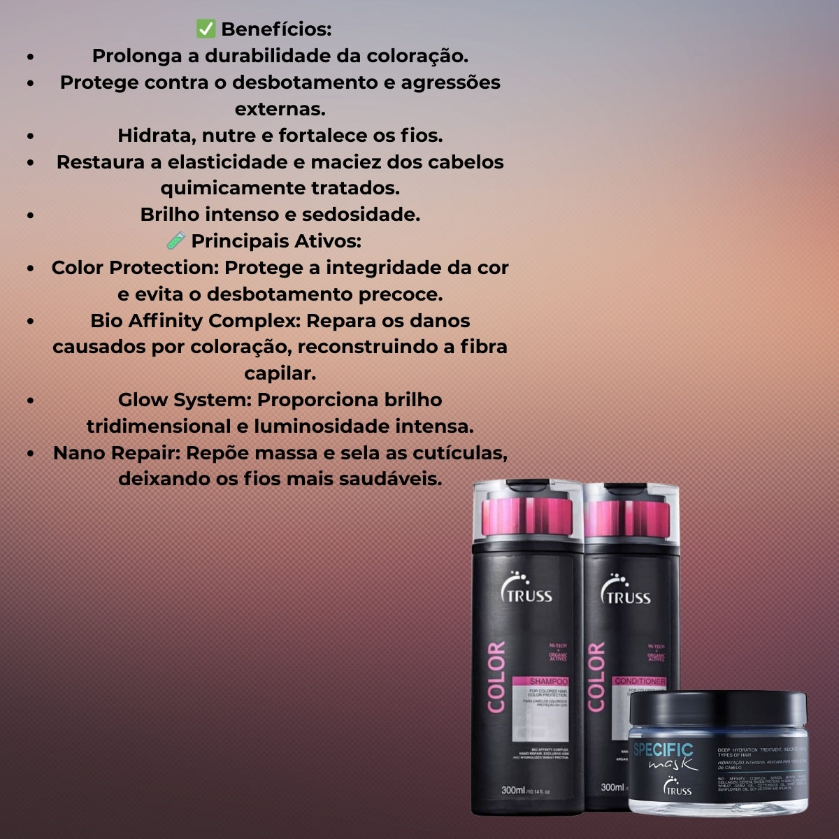 Kit Truss Color Shampoo 300 ml + Condicionador 300 ml + Mask Specific 180 ml