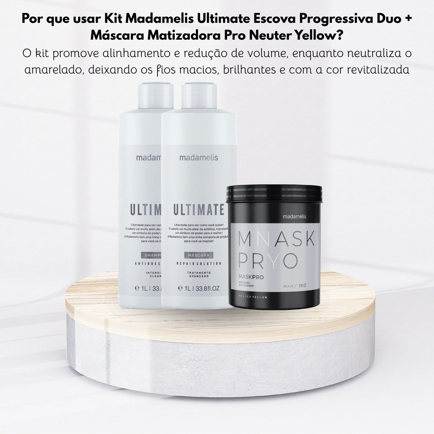 Kit Madamelis Ultimate Escova Progressiva Duo + Máscara Matizadora Pro Neuter Yellow