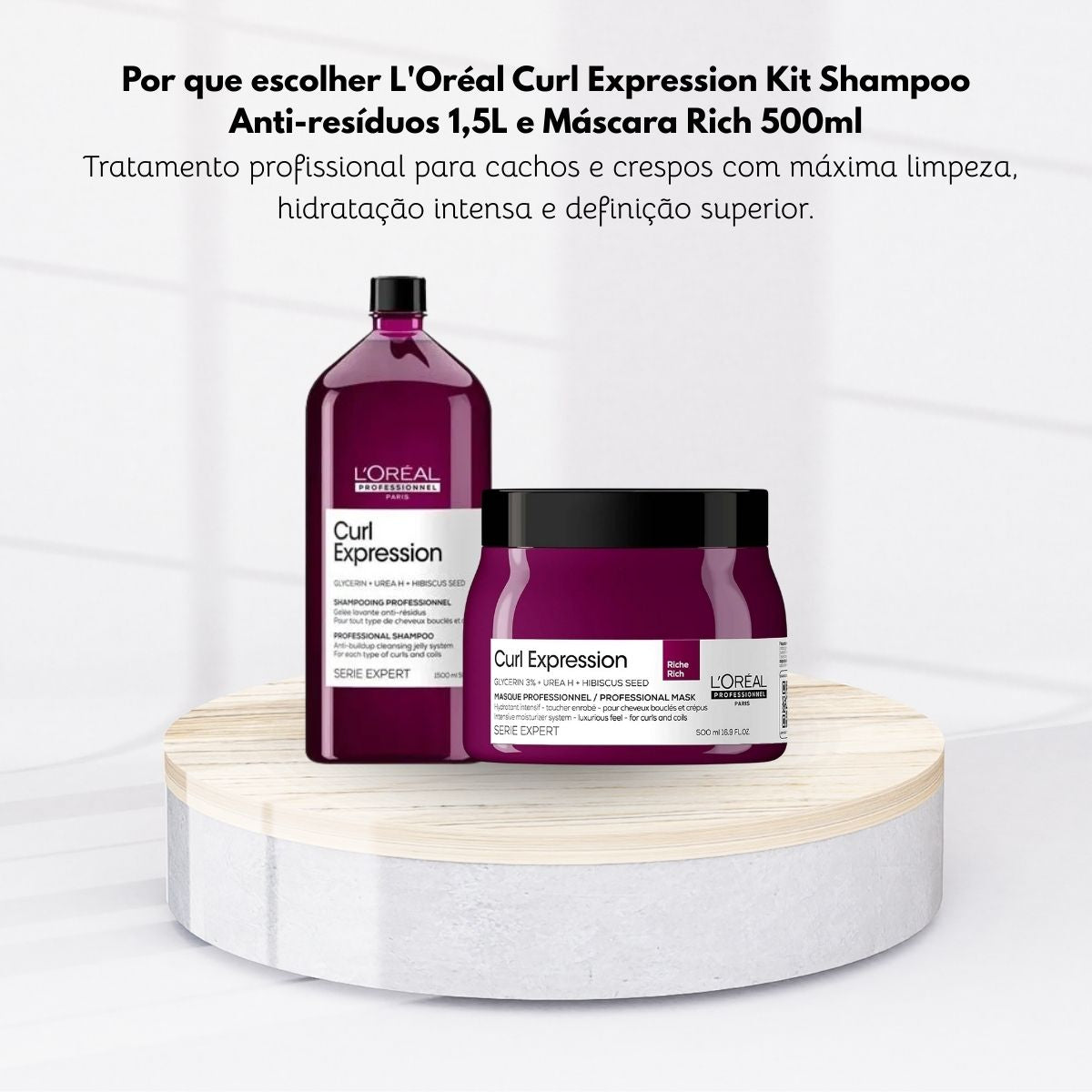 Kit Loreal Curl Expression Shampoo Anti-resíduos 1,5L e Máscara Rich 500 ml