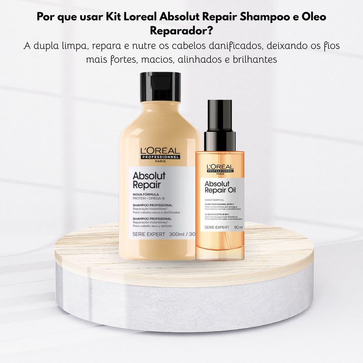 Kit Loreal Absolut Repair Shampoo 300 ml e Oleo Reparador 90 ml