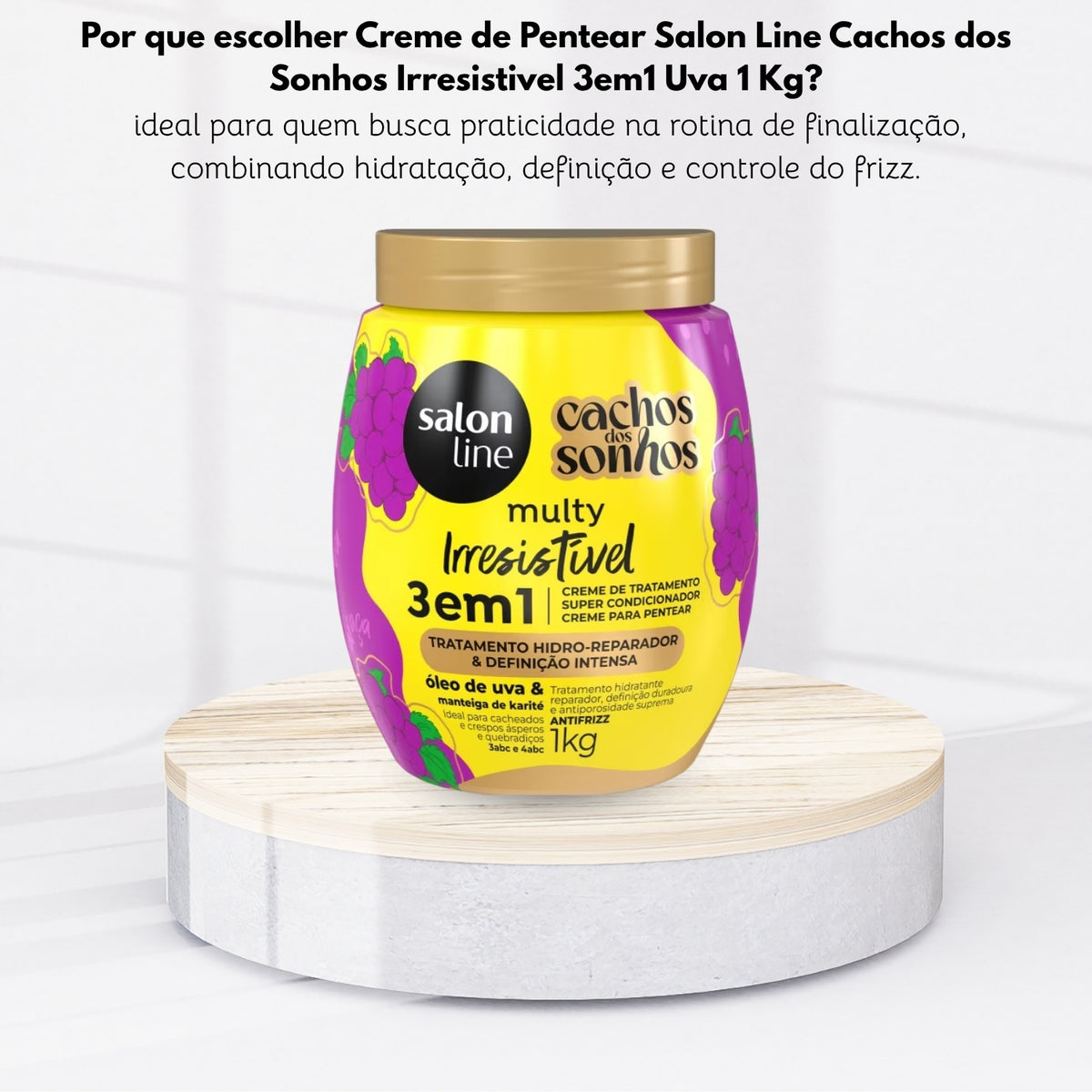 Creme de Pentear Salon Line Cachos dos Sonhos Irresistivel 3em1 Uva Creme para Cabelo Cacheado 1 Kg