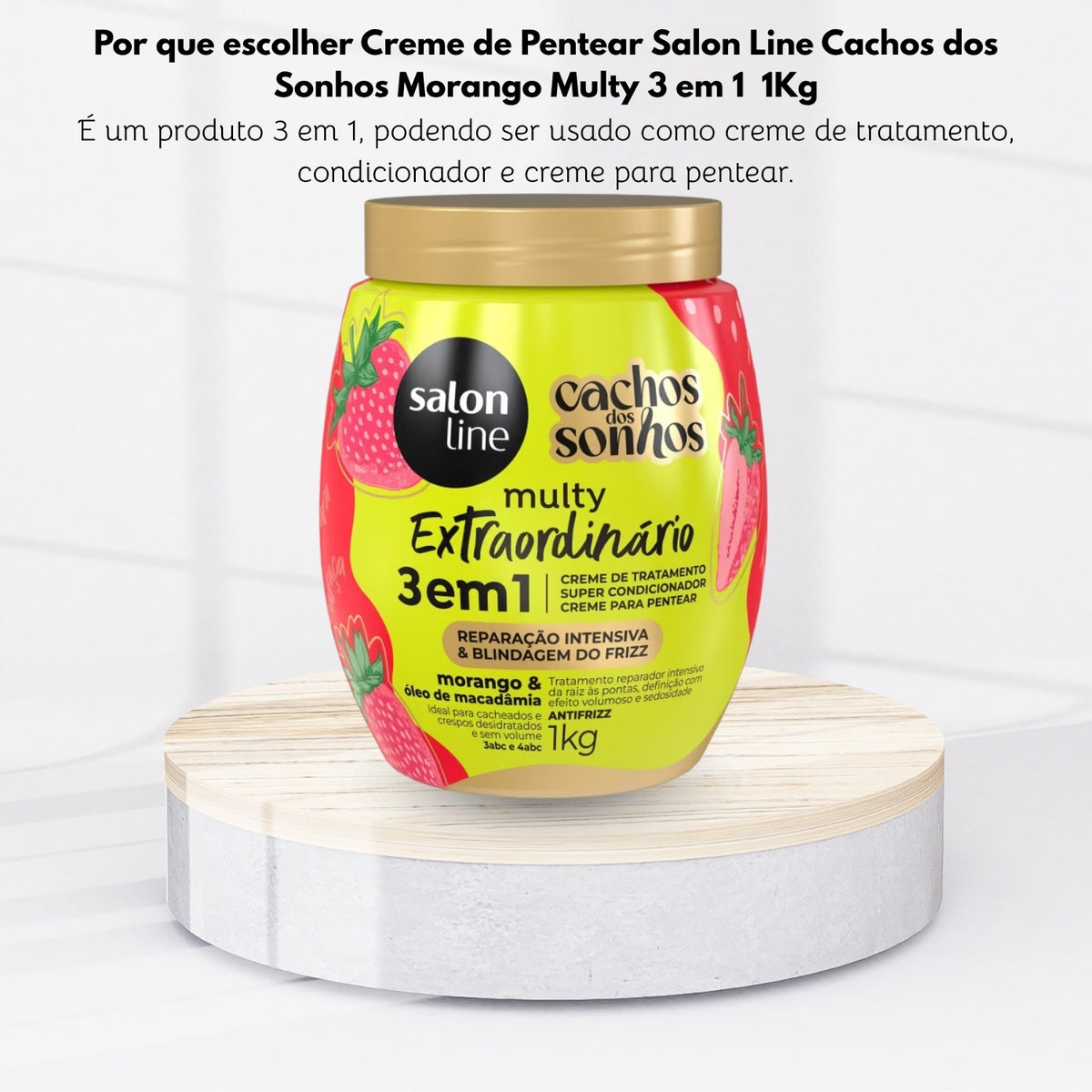 Creme de Pentear Salon Line Cachos dos Sonhos Morango Multy 3 em 1 Creme para Cabelo Cacheado 1 Kg