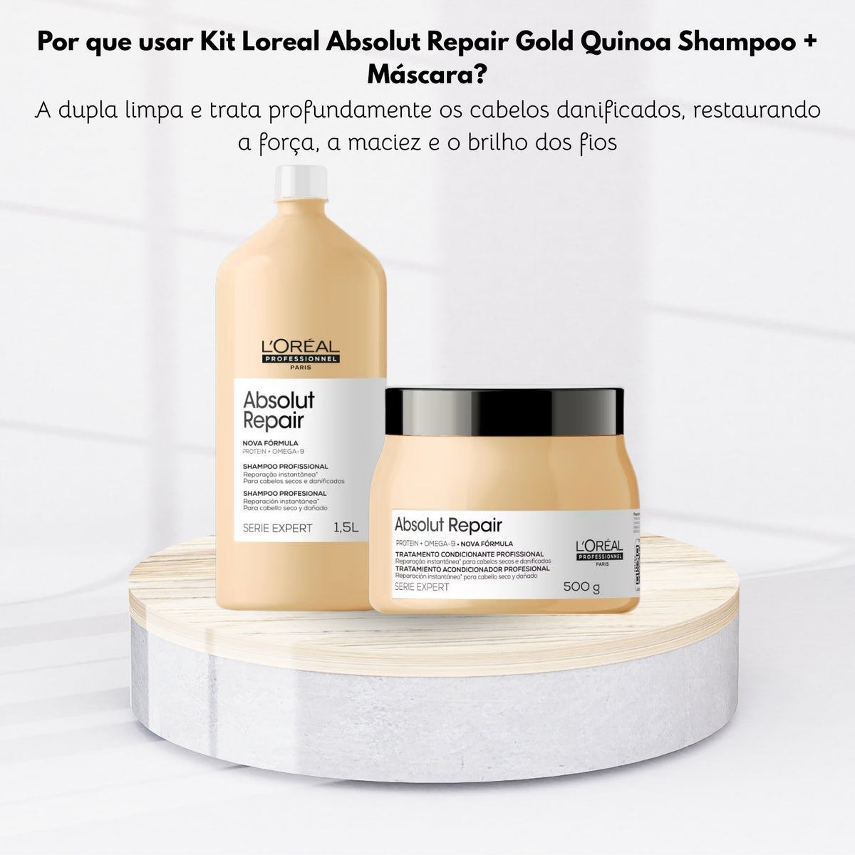 Kit Loreal Absolut Repair Gold Shampoo 1,5L e Máscara 500 g