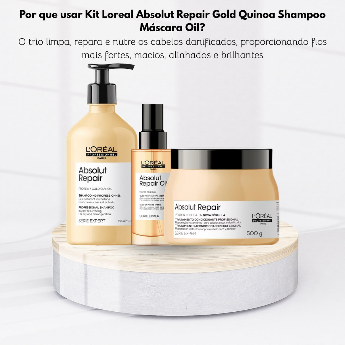 Kit Loreal Absolut Repair Gold Quinoa Shampoo Máscara Oil