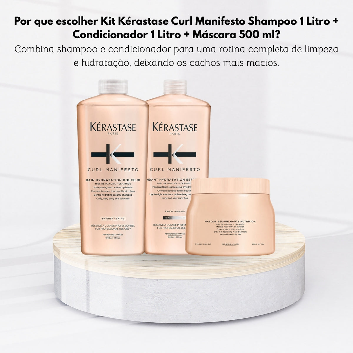 Kit Kérastase Curl Manifesto Shampoo 1 Litro + Condicionador 1 Litro + Máscara 500 ml