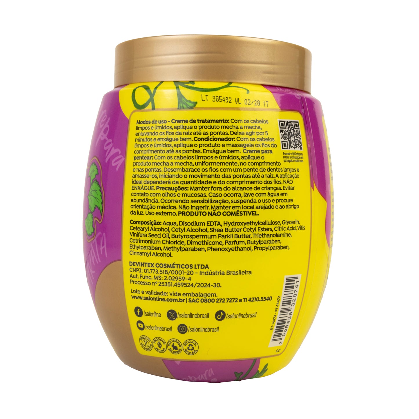 Creme de Pentear Salon Line Cachos dos Sonhos Irresistivel 3em1 Uva Creme para Cabelo Cacheado 1 Kg