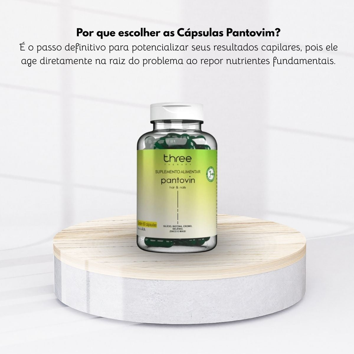 Three Therapy Pantovin Nutricosmético Cabelo e Unha 60 Caps