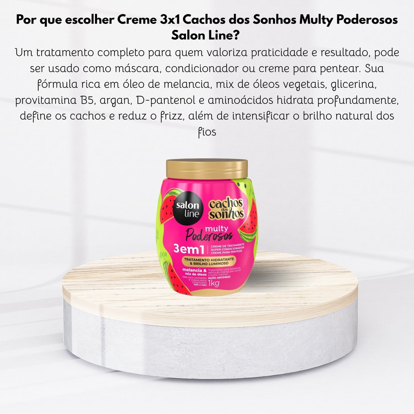 Creme de Pentear Salon Line Cachos dos Sonhos Melancia Multy 3 em 1 Creme para Cabelo Cacheado 1 Kg