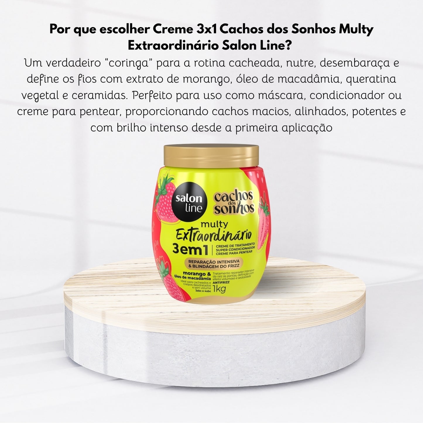 Creme de Pentear Salon Line Cachos dos Sonhos Morango Multy 3 em 1 Creme para Cabelo Cacheado 1 Kg