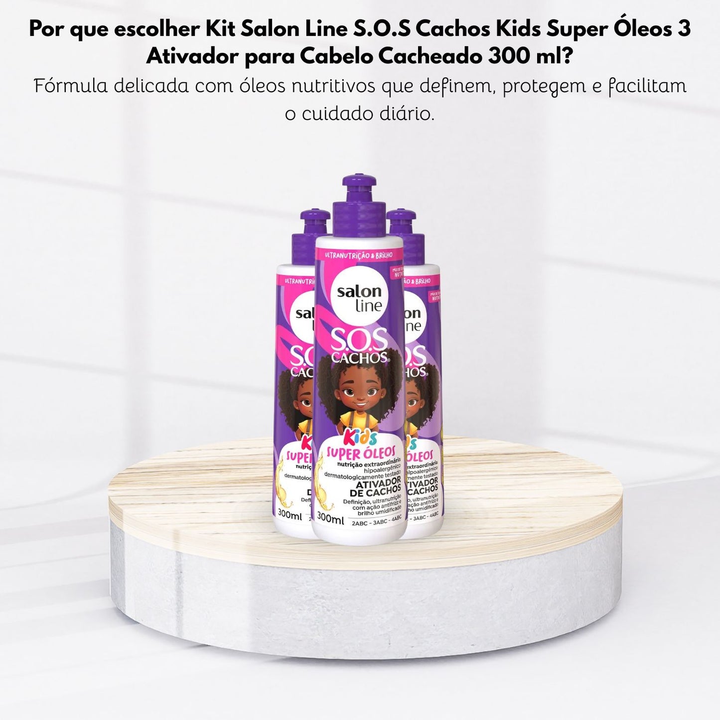 Kit Salon Line S.O.S Cachos Kids Super Oleos 3 Ativador para Cabelo Cacheado 300 ml