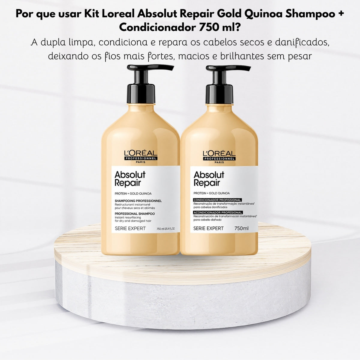 Kit Loreal Absolut Repair Gold Quinoa Shampoo 750 ml + Condicionador 750 ml