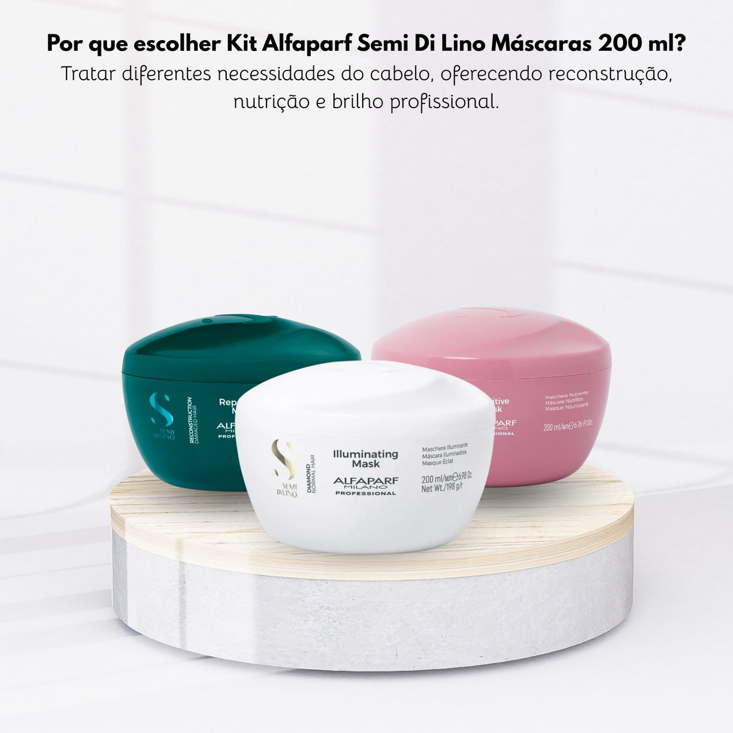 Kit Alfaparf Semi Di Lino Cronograma Capilar Máscara de Hidratação Nutrição Reconstrução 3 x 200 ml
