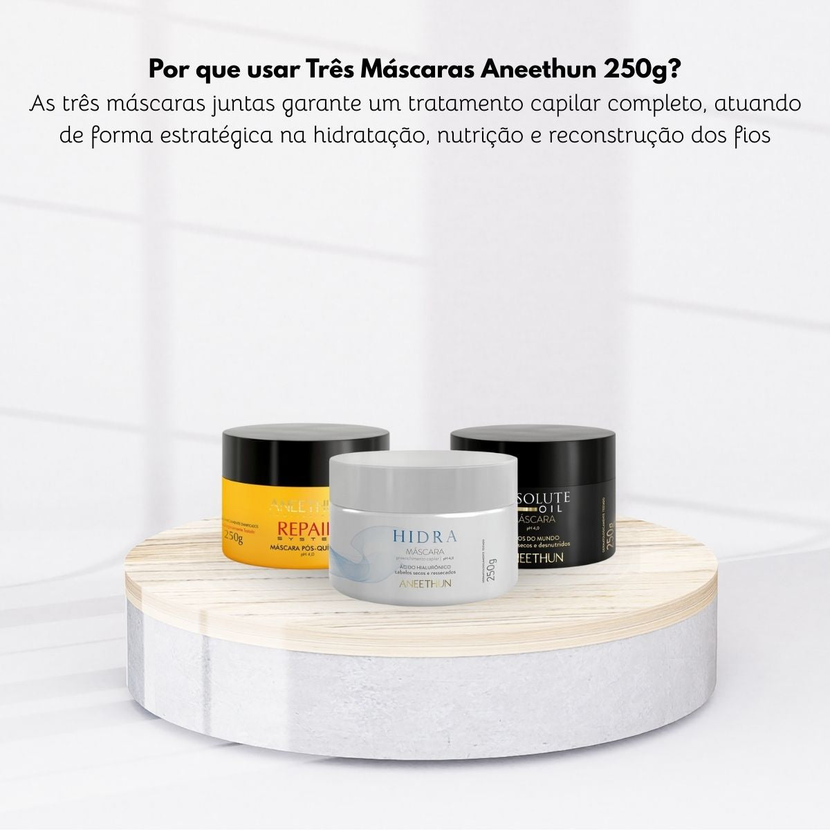 Kit Aneethun Cronograma Capilar Máscara de Hidratação Nutrição Reconstrução 3 x 250 g