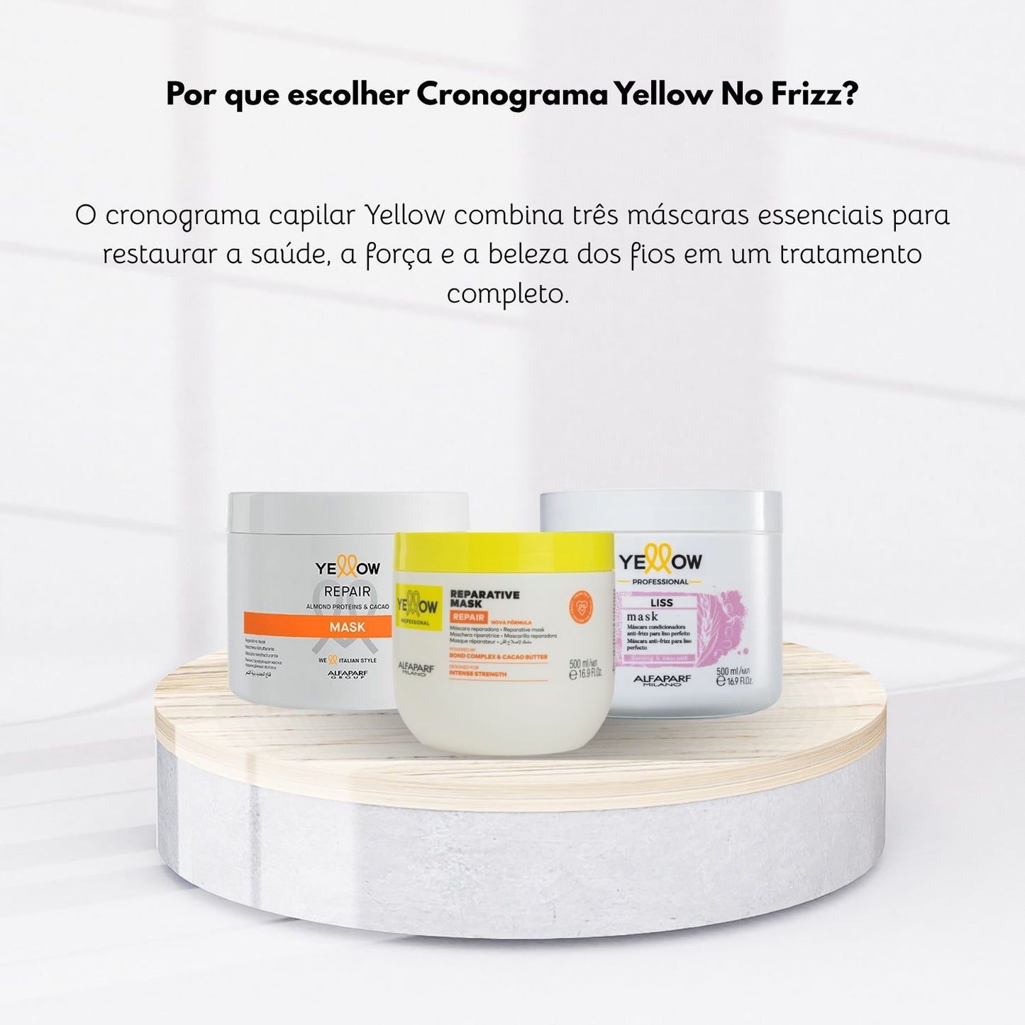 Kit Yellow Cronograma Capilar Máscaras de Nutrição Hidratação Reconstrução 3 x 500 ml