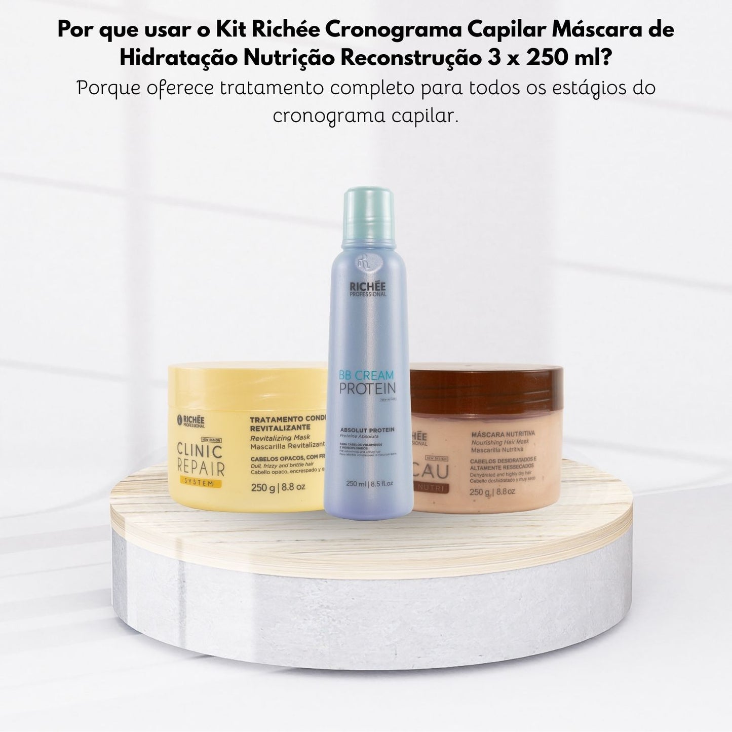 Kit Richée Cronograma Capilar Máscara de Hidratação Nutrição Reconstrução 3 x 250 ml