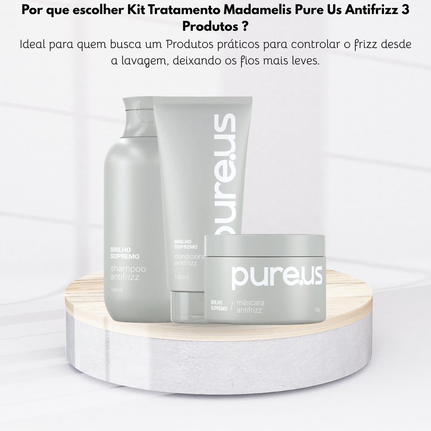 Kit Madamelis Pure Us Tratamento Antifrizz 3 Produtos