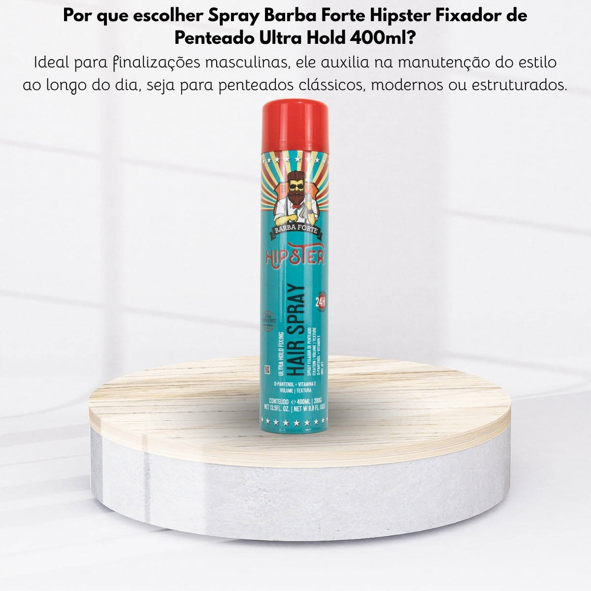 Spray Barba Forte Hipster Fixador de Penteado Ultra Hold 400ml