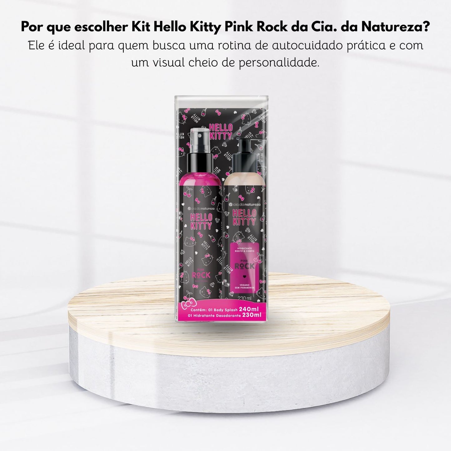 Kit Cia da Natureza Hello Kitty Pink Rock Body Splash + Desodorante Hidratante