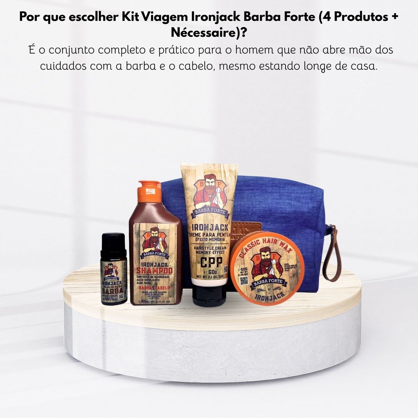 Kit Viagem Ironjack Barba Forte (4 Produtos + Nécessaire)