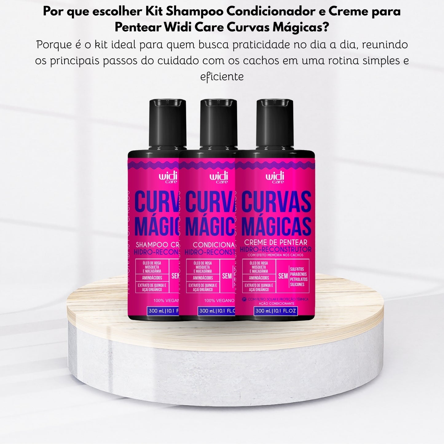Kit Shampoo Condicionador e Creme para Pentear Widi Care Curvas Mágicas
