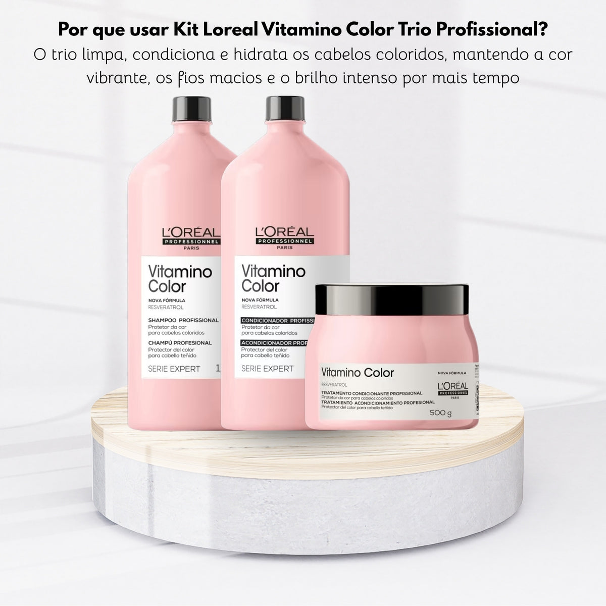 Kit Loreal Vitamino Color Shampoo + Condicionador 1,5L + Máscara 500 g