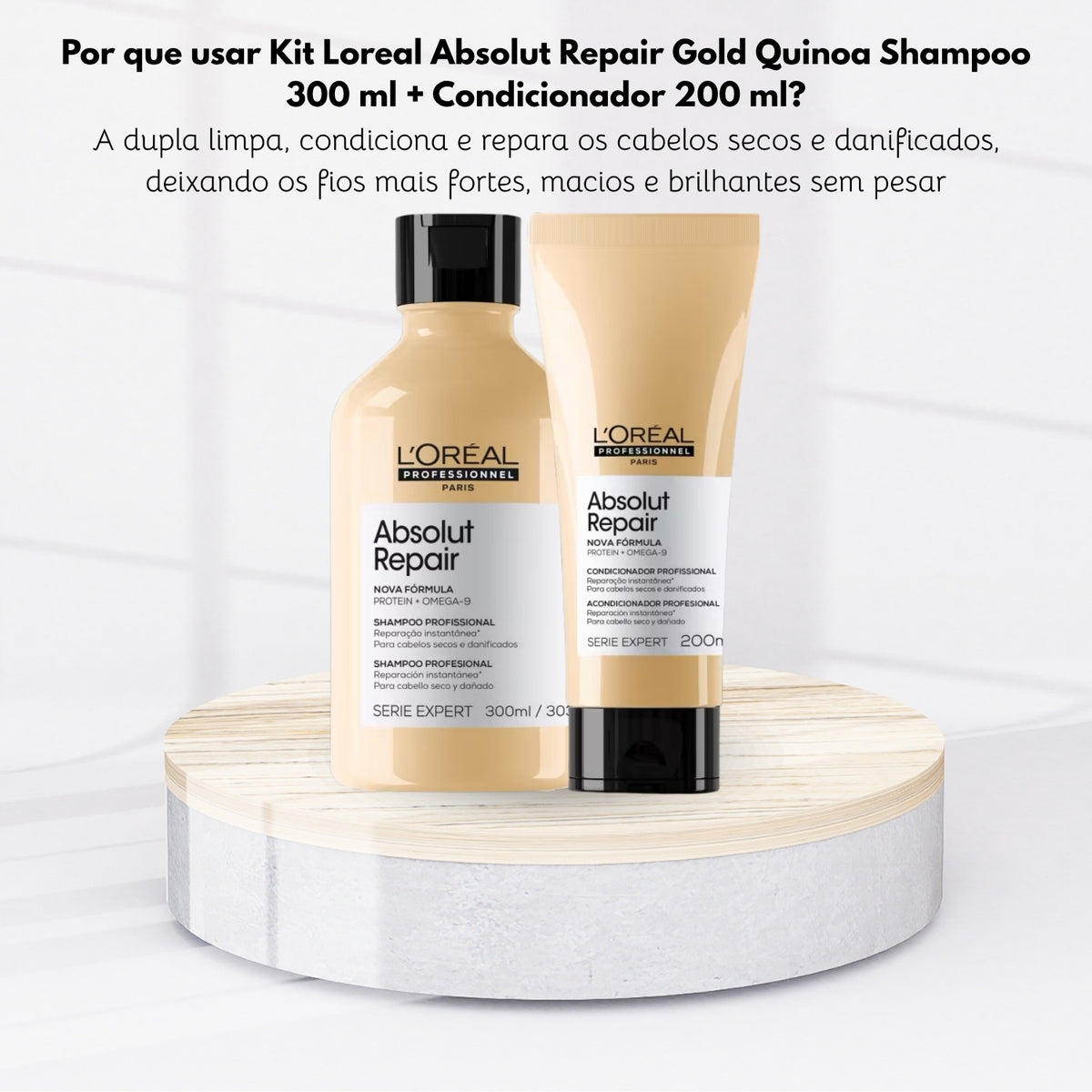 Kit Loreal Absolut Repair Gold Quinoa Shampoo 300 ml + Condicionador 200 ml