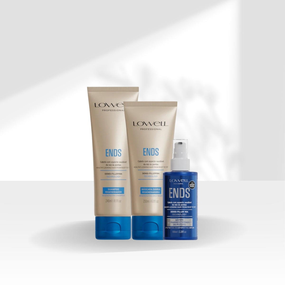 Kit Lowell Ends Regeneração Shampoo 240 ml + Máscara 200 ml + Leave 100 ml