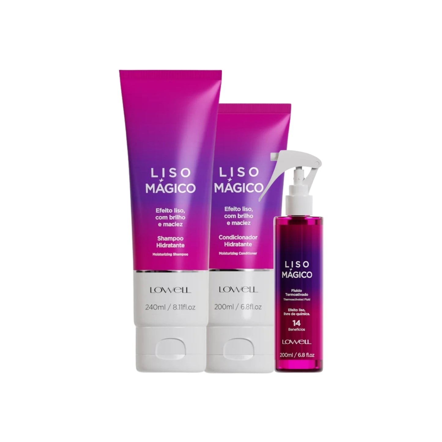 Kit Lowell Keeping Liss Liso Mágico Shampoo 240 ml + Condicionador 200 ml + Termoativo 200 ml