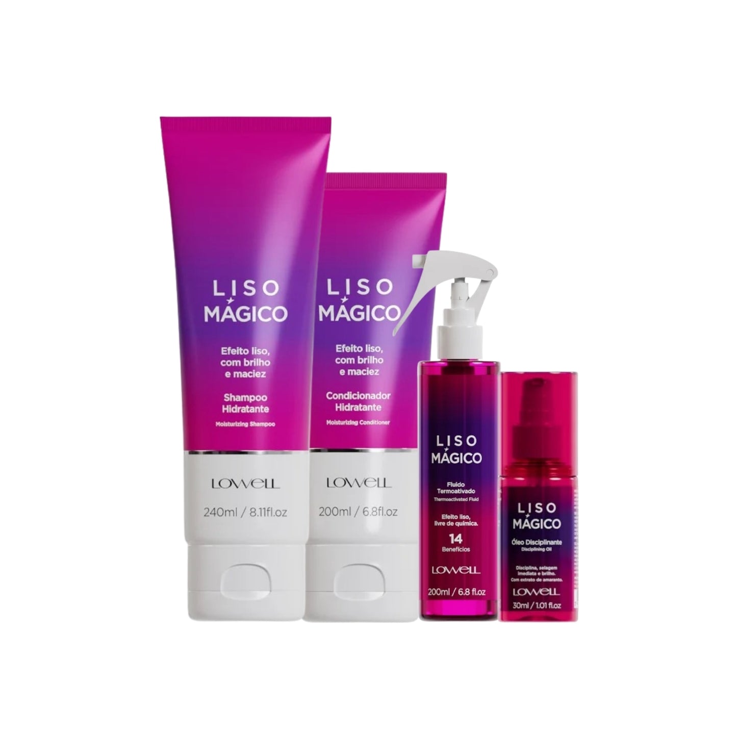 Kit Lowell Keeping Liss Liso Mágico Shampoo + Condicionador + Termoativo + Oleo Capilar