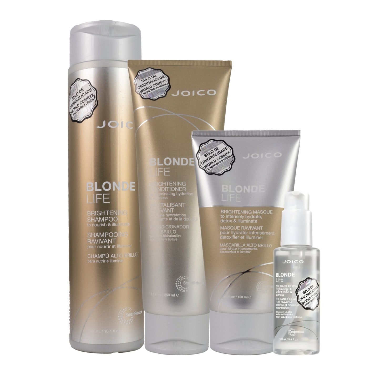 Kit Joico Blonde Life Brilliant Glow Smart Release Shampoo + Condicionador + Máscara + Oleo