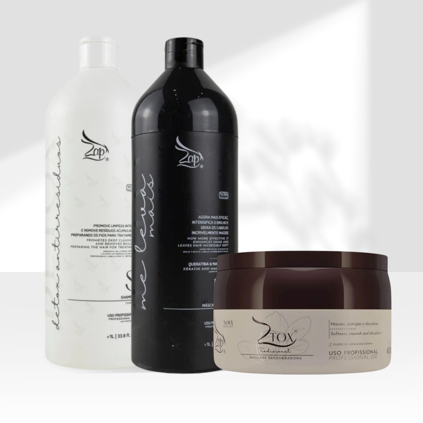 Kit Zap Me Leva+ Shampoo e Máscara (2 x 1 Litro) e Ztox 400 g