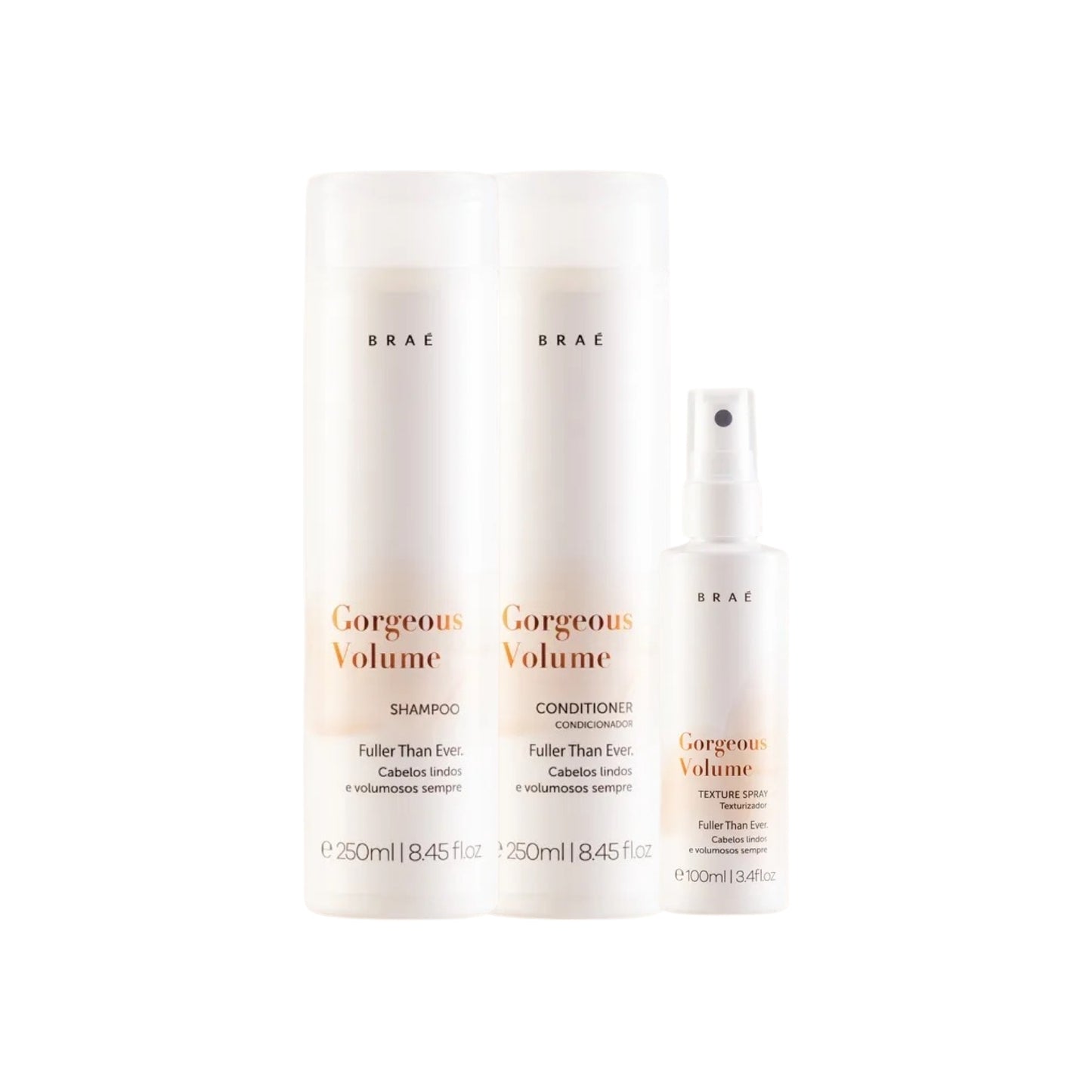 Kit Braé Gorgeous Volume Shampoo + Condicionador 250 ml + Spray