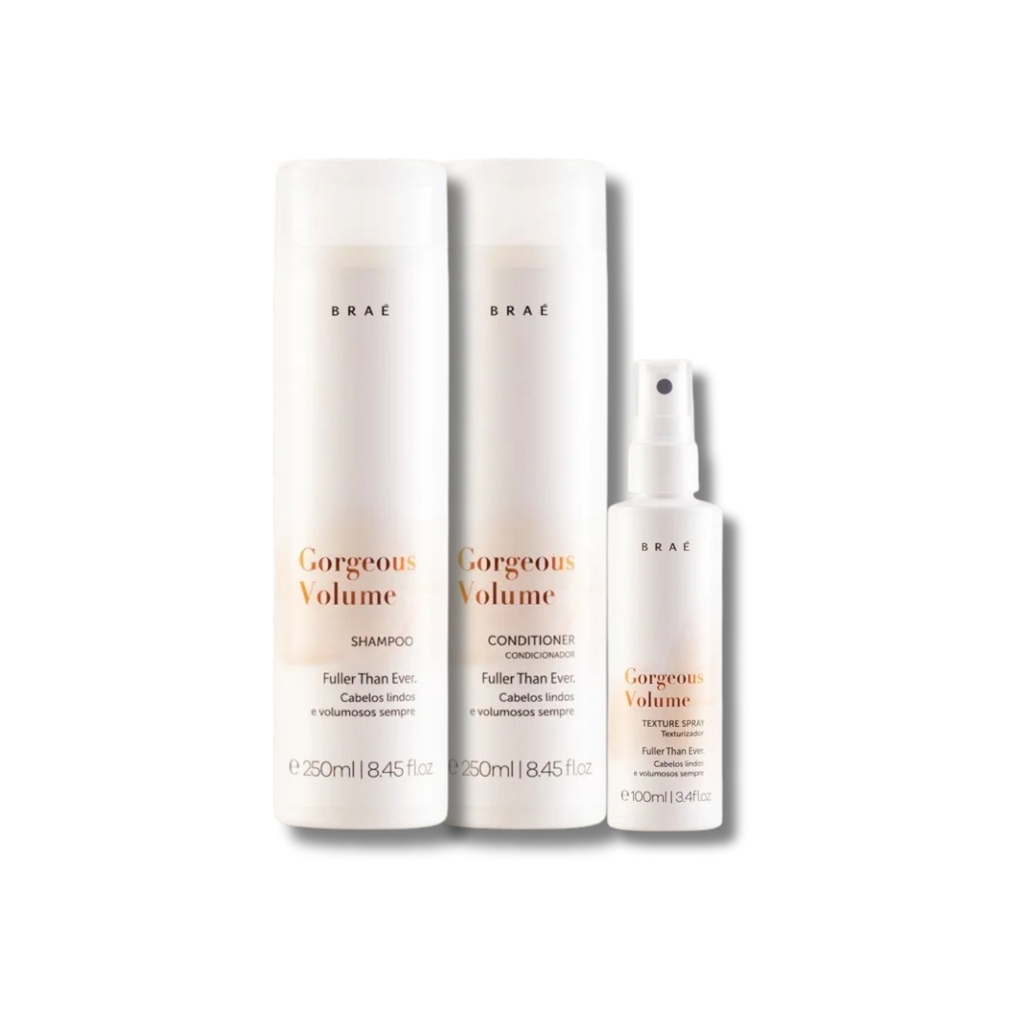Kit Braé Gorgeous Volume Shampoo + Condicionador 250 ml + Spray