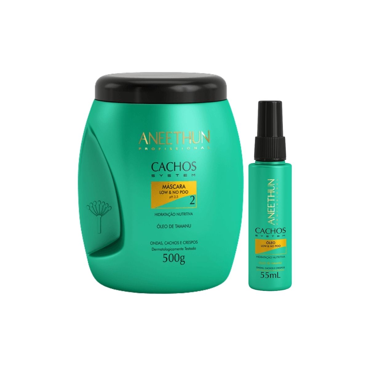 Kit Aneethun Cachos Máscara 500 g + Oleo Hidratação 55 ml para Cabelo Cacheado