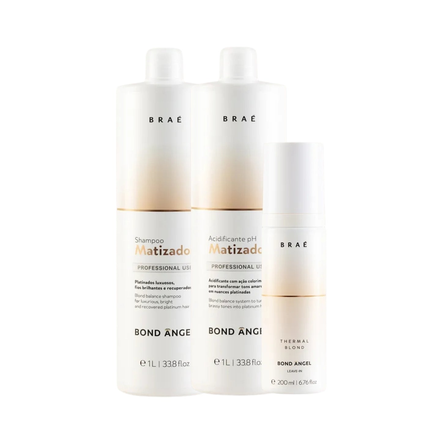 Kit Braé Bond Angel Shampoo Matizador 1 Litro + Acidificante 1 Litro + Leave-in 200 ml