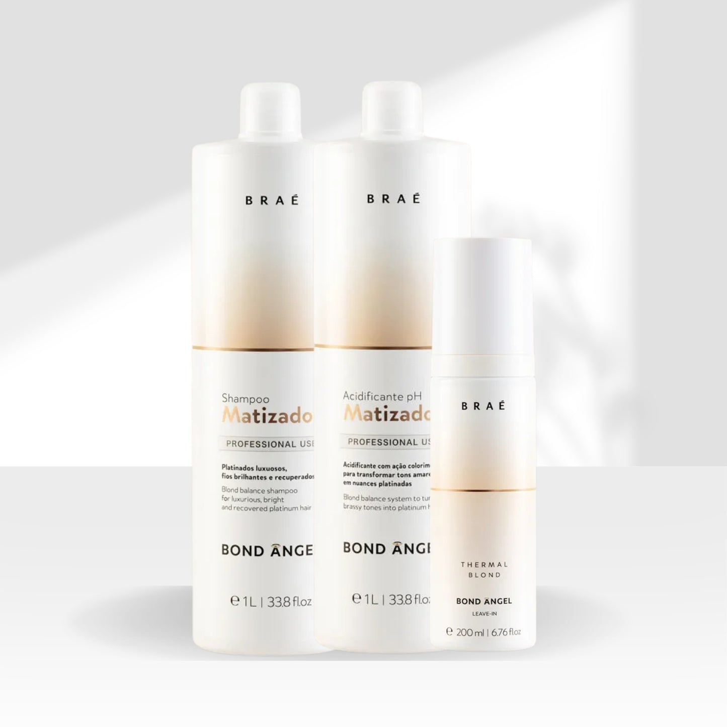 Kit Braé Bond Angel Shampoo Matizador 1 Litro + Acidificante 1 Litro + Leave-in 200 ml