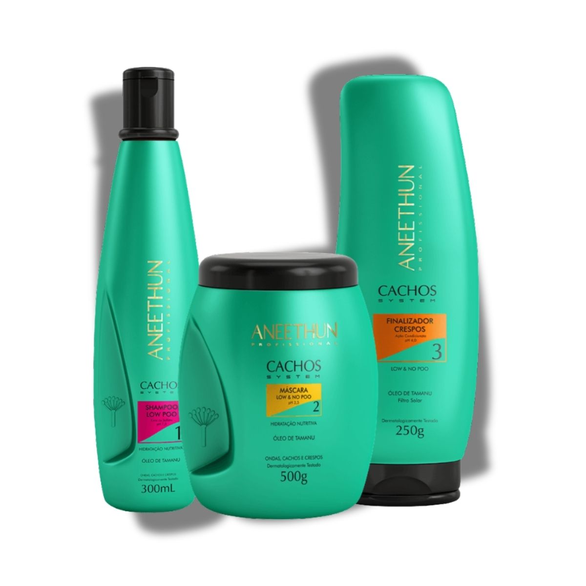 Kit Aneethun Cachos Shampoo 300 ml + Máscara 500 g + Finalizador Crespos 250 g para Cabelo Cacheado